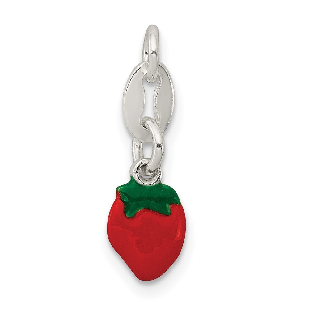925 Sterling Silver Enameled Strawberry Necklace Charm Pendant